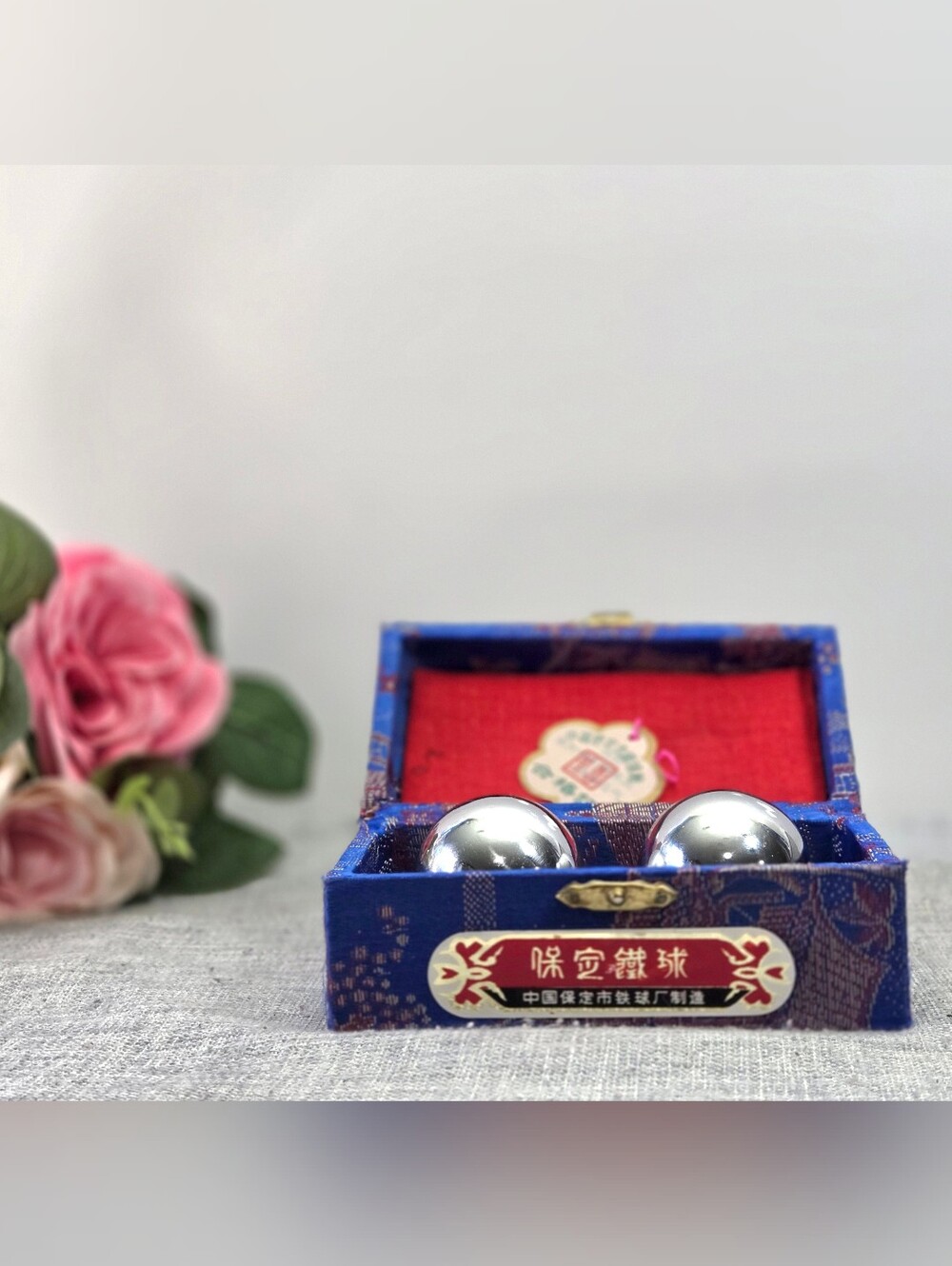 Vintage Chinese Baoding Balls Chrome Chime Set Shouxing Box With Manual Complete